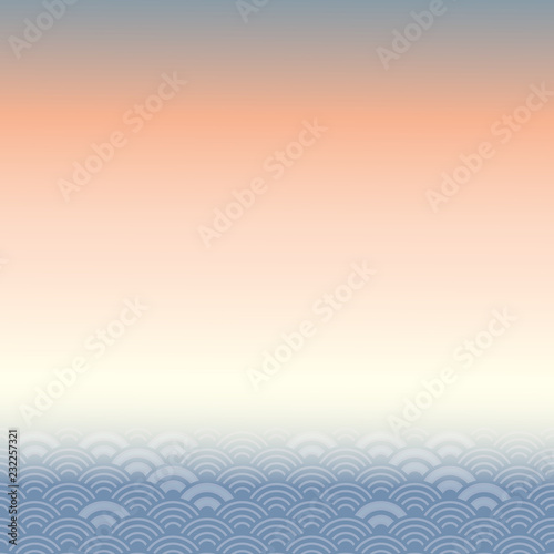 Abstract sea ocean, trend dawn, blue pink card banner design for text scales simple Nature background with japanese circle pattern. Applicable for Placards Banners Posters. Vector
