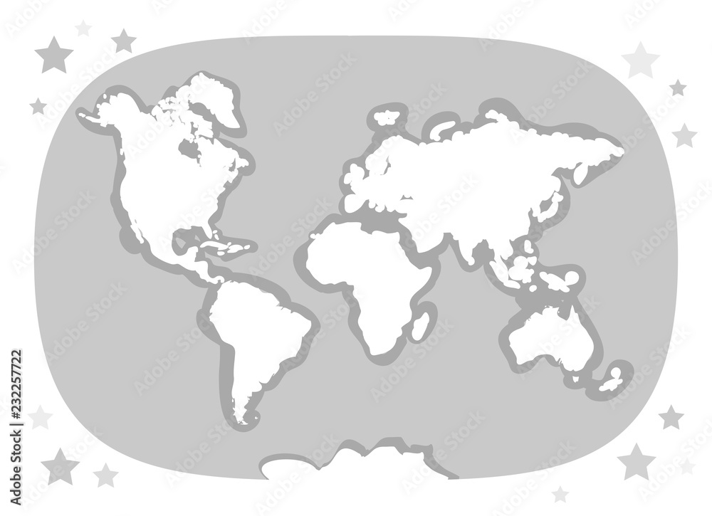 World map with continents, atlas, planet Earth. white and gray. Applicable for Banners, Posters for children's interiors in Scandinavian style. Vector