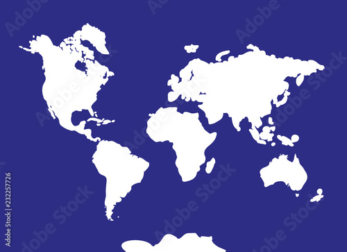 World map with continents  atlas  planet Earth. Blue  white. Vector