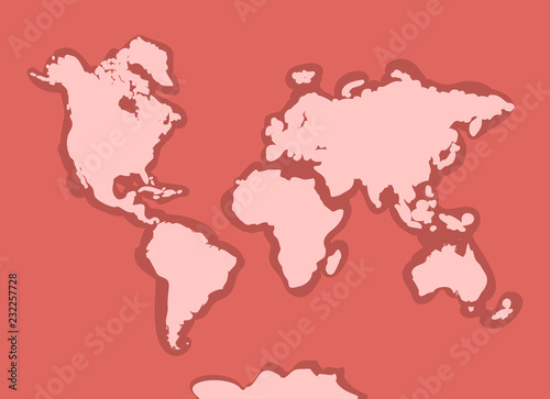 World map with continents  atlas  planet Earth. Red brown claret pink. Vector