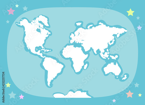 World map with continents  atlas  planet Earth. white and blue. Applicable for Banners  Posters for children s interiors in Scandinavian style. Vector
