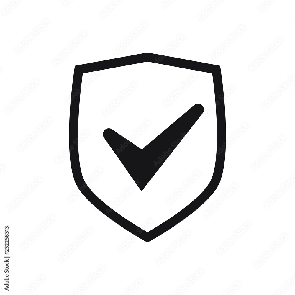 Shield with checkmark icon, security vector icon, symbol for download. Shield with checkmark icon, security vector icon, symbol for download.