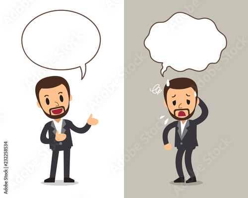 Vector cartoon character a man expressing different emotions with speech bubbles