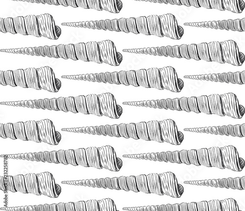 Turrid Vetigastropoda is a major taxonomic group of sea snails. Sketch black contour isolated on white background. Can be used for fabrics, wallpapers. Vector