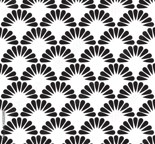 Seamless pattern Geometric wave of the sea, abstract scales simple Nature background japanese circle Black white colors. Vector