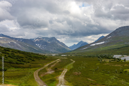 Roads in the tundra in summer, top view