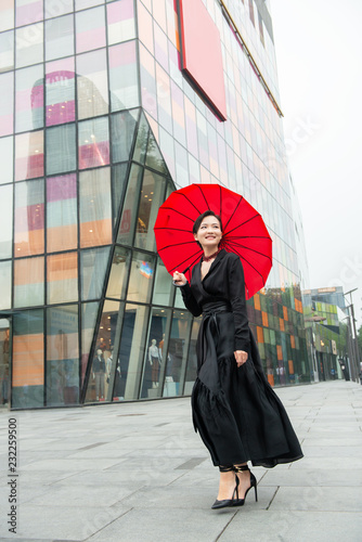 Photography Fashion woman walking in center of Beijing