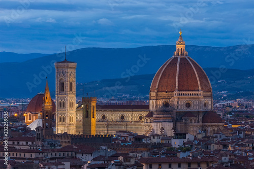 Florence Duomo. Basilica di Santa Maria del Fiore (Basilica of Saint Mary of the Flower) in sunset, Florence, Italy