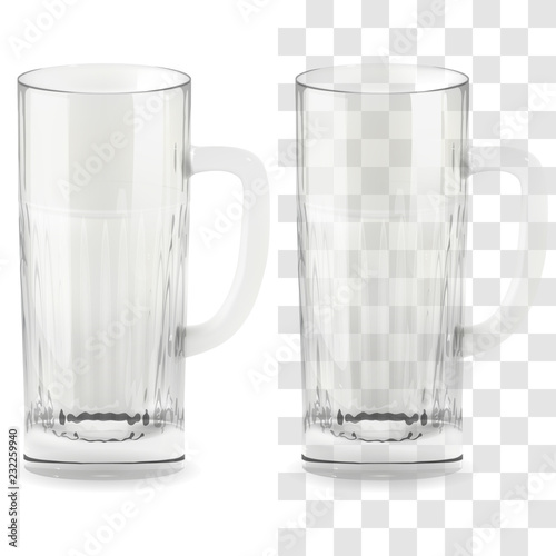 Vector realistic transparent beer glass. Alcohol drink glass icon illustration