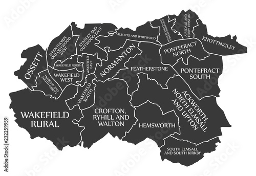 Wakefield City Map England UK labelled black illustration