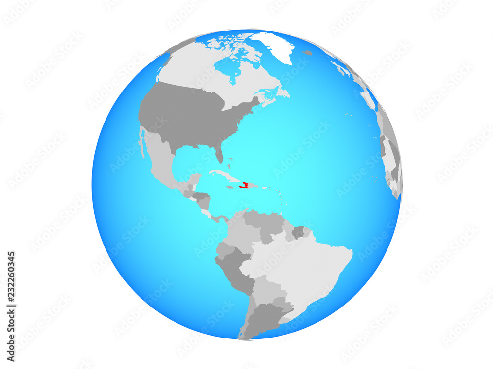 Haiti on blue political globe. 3D illustration isolated on white background.
