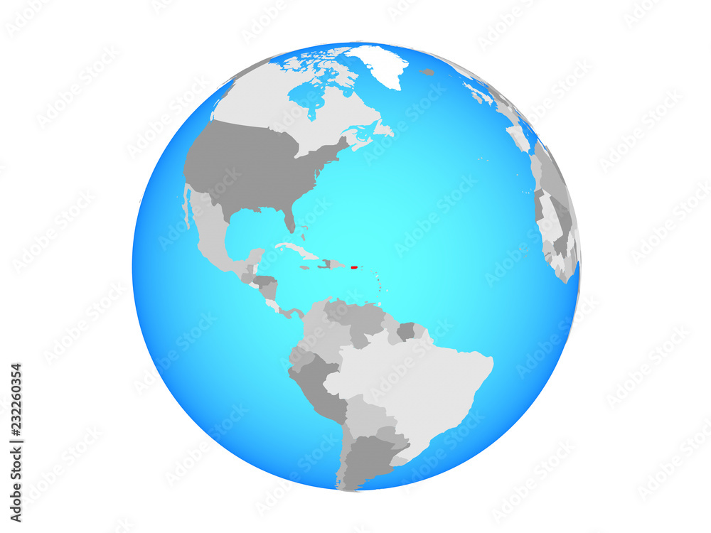 Puerto Rico on blue political globe. 3D illustration isolated on white background.