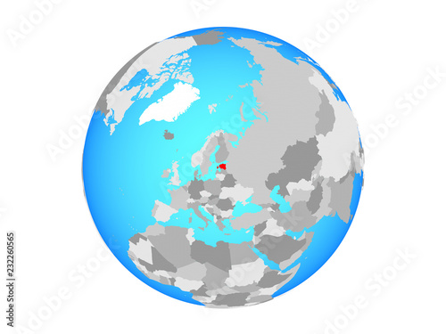 Estonia on blue political globe. 3D illustration isolated on white background.