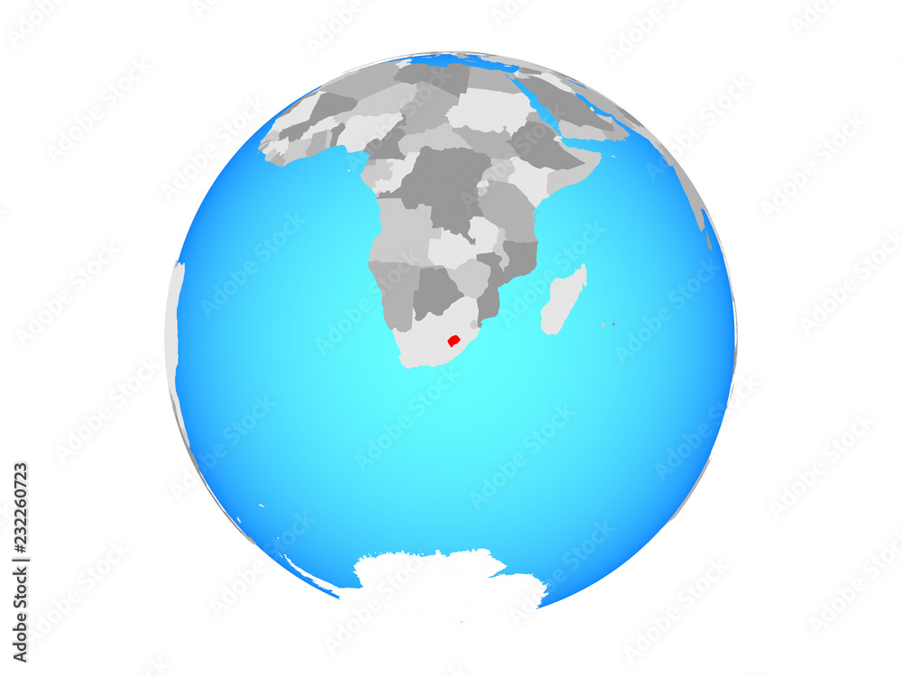 Lesotho on blue political globe. 3D illustration isolated on white background.
