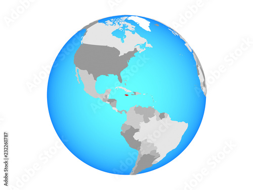 Jamaica on blue political globe. 3D illustration isolated on white background.