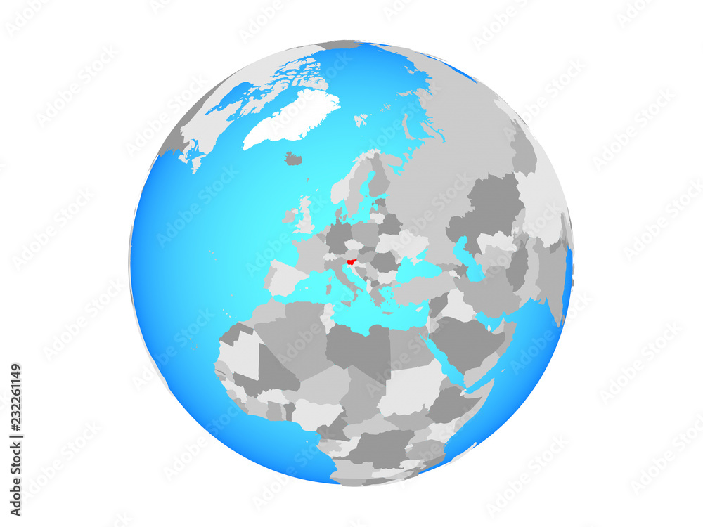 Slovenia on blue political globe. 3D illustration isolated on white background.