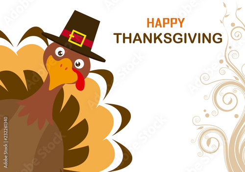 Thanksgiving day card. Turkey with hat. photo