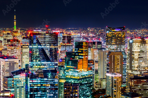 Canvas Print tokyo tower and city skyline under blue night