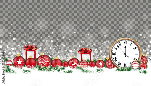 Christmas Card Header Gray Snowflakes Baubles Gifts Classic Clock Transparent