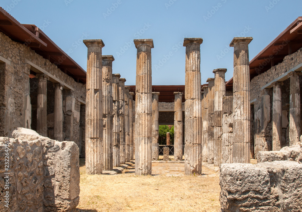  Ancient city of Pompeii, Italy. Roman town destroyed by Vesuvius volcano.