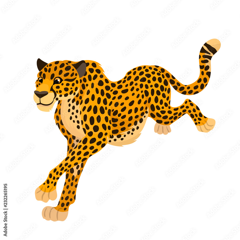 Vector funny cartoon running cheetah big wild cat animal, children alphabet  illustration letter C, three cuarters view Stock Vector | Adobe Stock