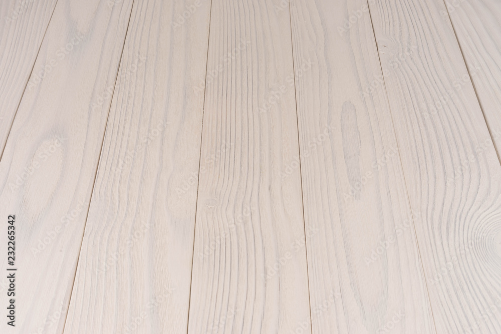Obraz premium Wood Texture, Wooden Plank Grain Background, Desk in Perspective Close Up, Striped Timber, Old Table or Floor Board