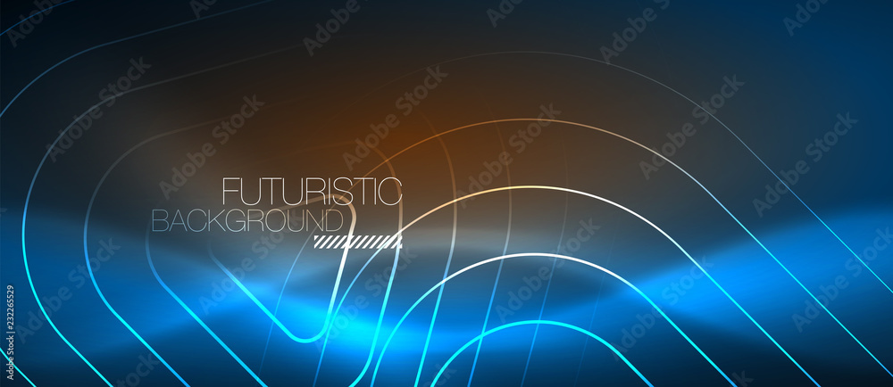 Neon glowing techno lines, hi-tech futuristic abstract background template with geometric shapes Neon glowing techno lines, hi-tech futuristic abstract background template with geometric shapes