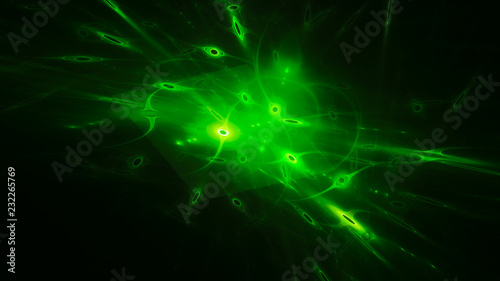 Green glowing qubits abstract background