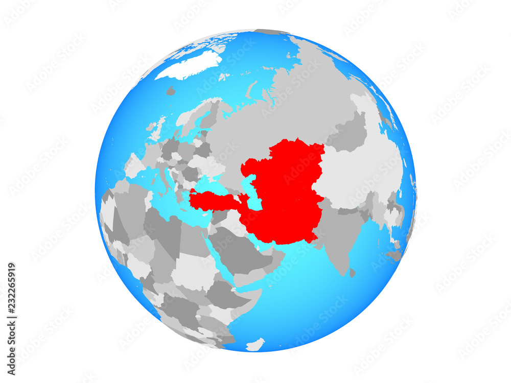 ECO member states on blue political globe. 3D illustration isolated on white background.