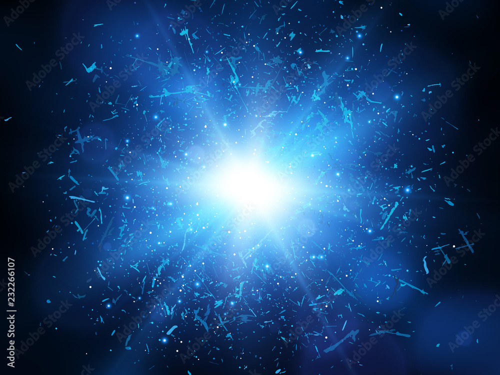 Shards of broken glass. Abstract blue explosion. Vector illustration.