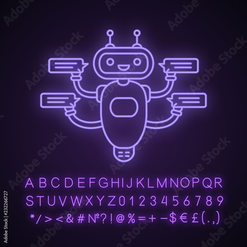 Chatbot with speech bubbles neon light icon