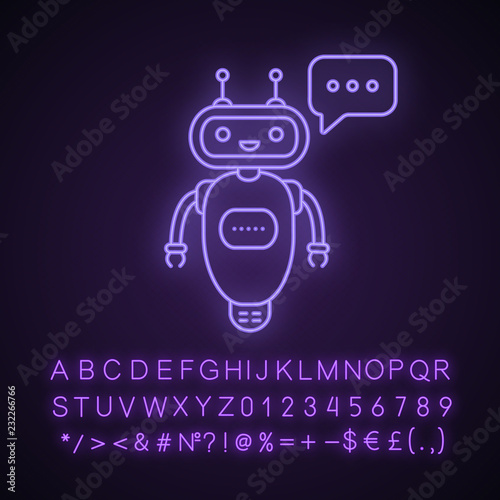 Chatbot typing answer neon light icon