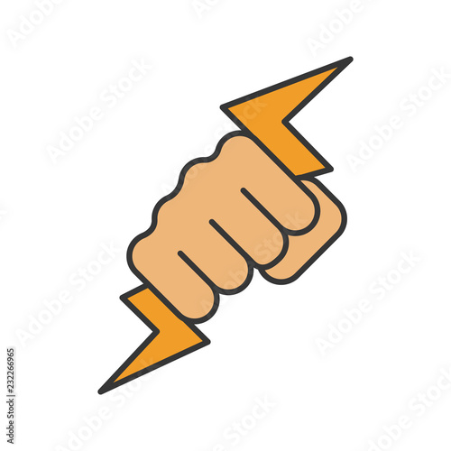 Fototapeta Hand holding lightning bolt color icon