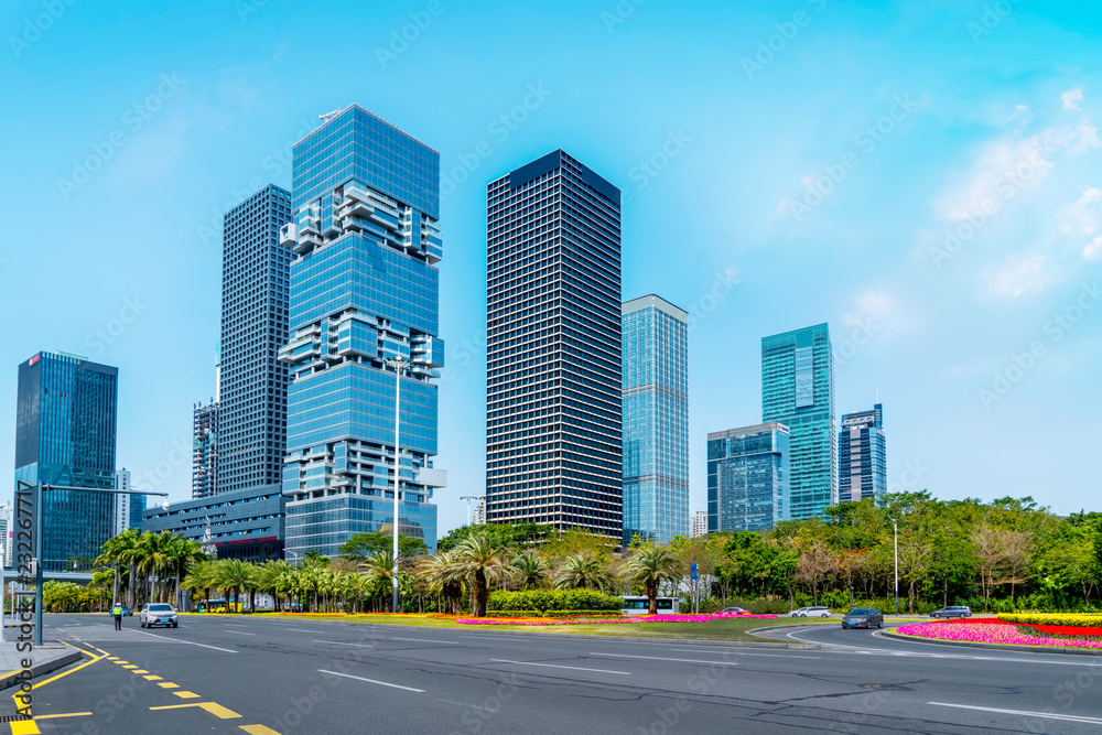 Modern office building close-up shot in shenzhen, China Modern office building close-up shot in shenzhen, China