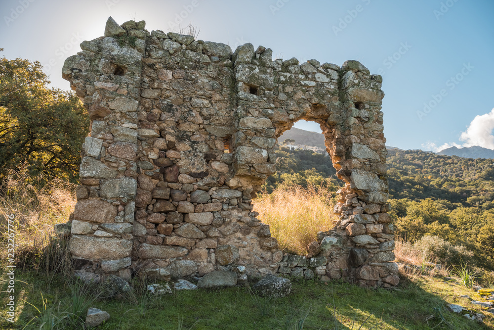 Remains of ancient stone building in Corsica