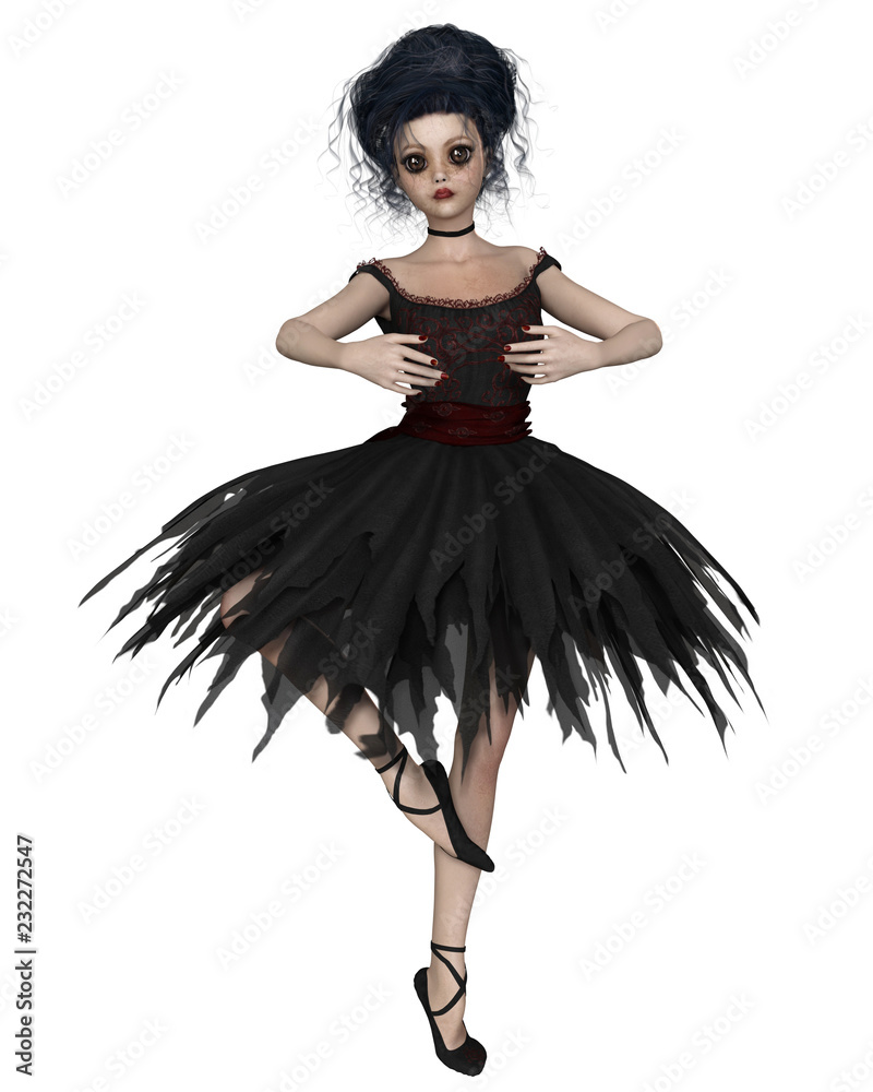 Obraz premium Little Gothic Ballerina in Black Tutu, Pirouette - fantasy illustration