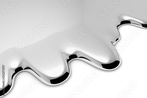 Metal liquid on white diagonal closeup