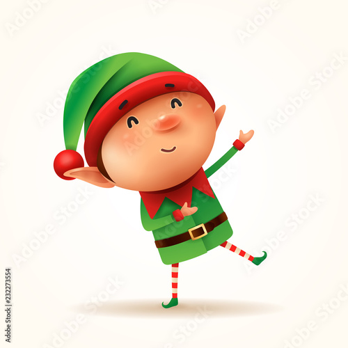 Little elf greets. Isolated. photo