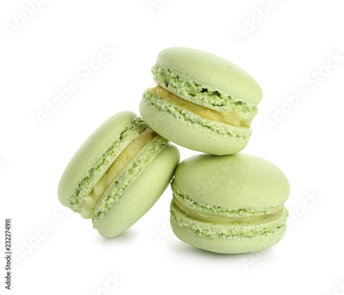 Sweet colorful macaroons on white background