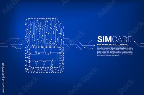Vector Polygon dot connect line shaped sim card icon circuit board style. Concept for mobile sim card technology  and network.