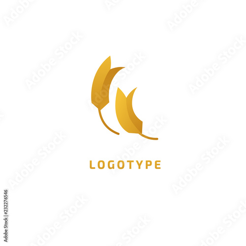 Vector stock logo, abstract nature sign. Illustration design of elegant, premium and royal logotype bakery, bread, agroculture, grain, millet, field, flour. Vector icon of gold ear.