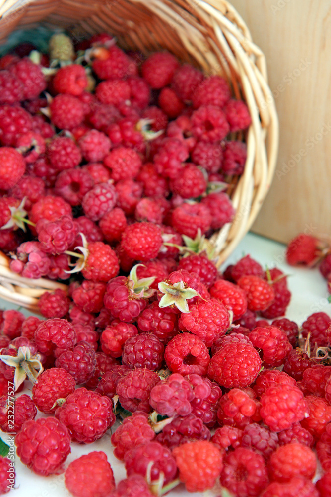 raspberries in a basket
