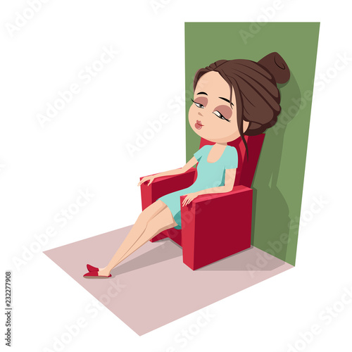 Tired woman sitting on armchair