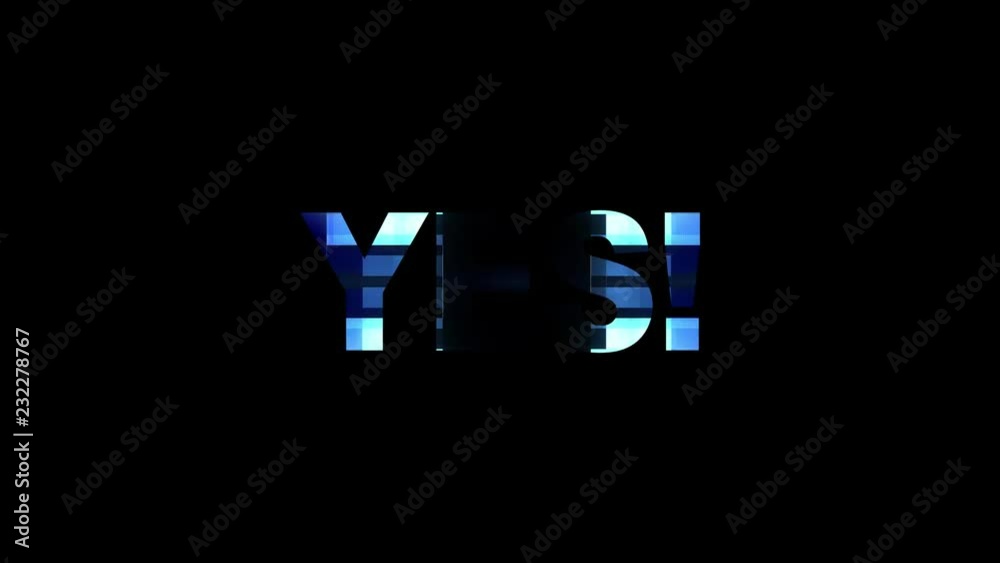neon glitch YES word text animation background logo seamless loop New quality universal technology motion dynamic animated background colorful joyful video
