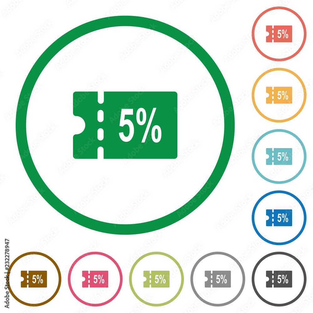 5 percent discount coupon flat icons with outlines 5 percent discount coupon flat icons with outlines