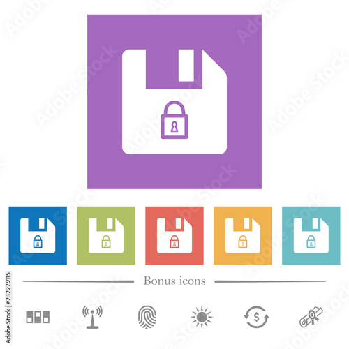 Lock file flat white icons in square backgrounds