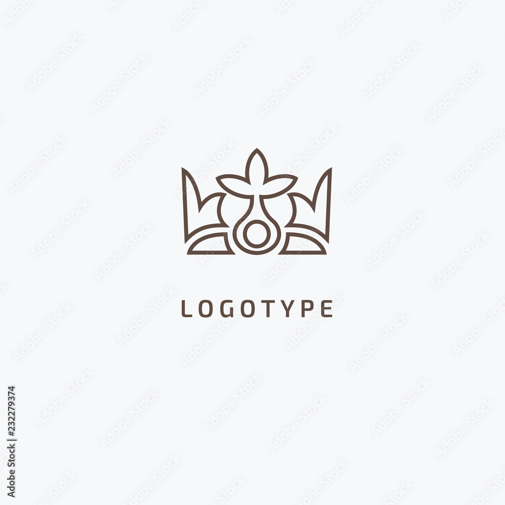 Obraz premium Vector stock logo, abstract crown vector template. Illustration design of elegant, premium and royal logotype queen and king crown on a dark background. Vector icon of wedding.