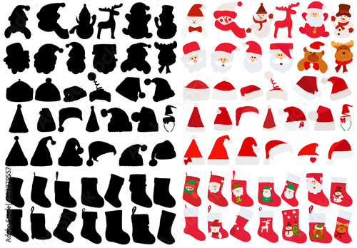 set of socks for gifts and Santa Claus hats