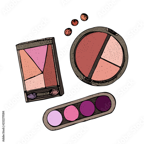 Beauty store collection with make up. Hand drawn beauty, make up, cosmetic doodles, isolated vector illustrations on a white background
