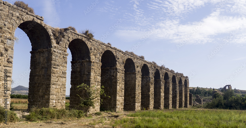 Ancient aqueduct in Side, Turkey